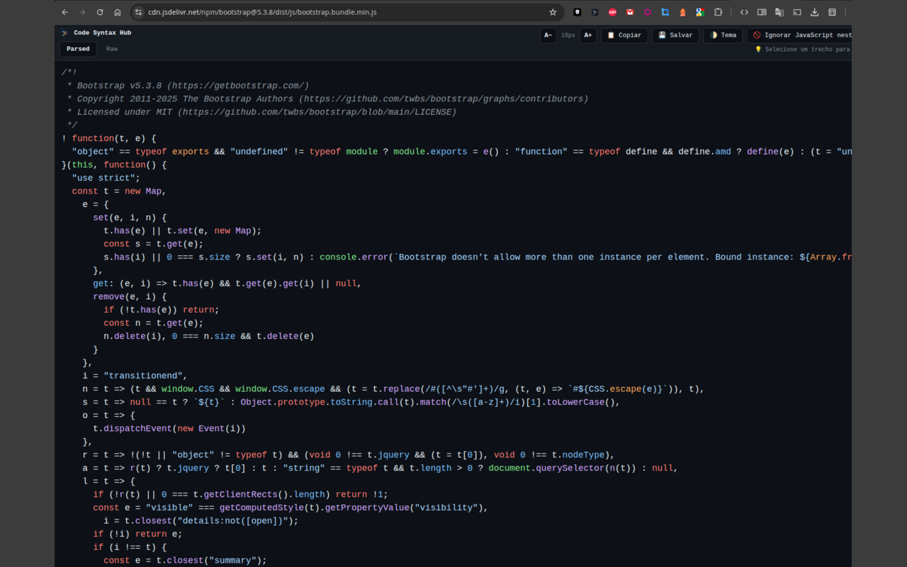 Code Syntax Hub formatando JavaScript