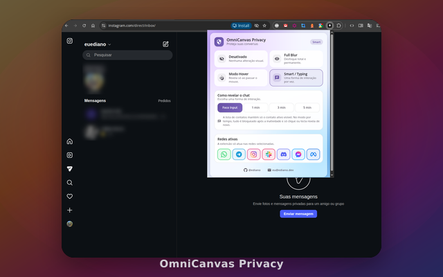 OmniCanvas Privacy aplicado no Instagram Direct
