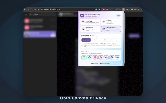 OmniCanvas Privacy aplicado no Telegram Web